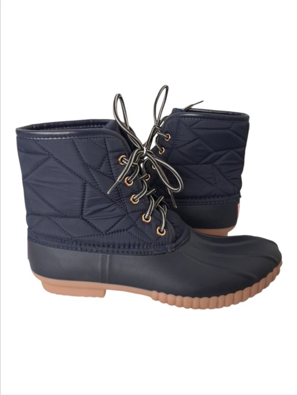 Simply Southern Womens 8 Blue Lace Up Quilted Rubber Rain Snow Ankle Duck Boots